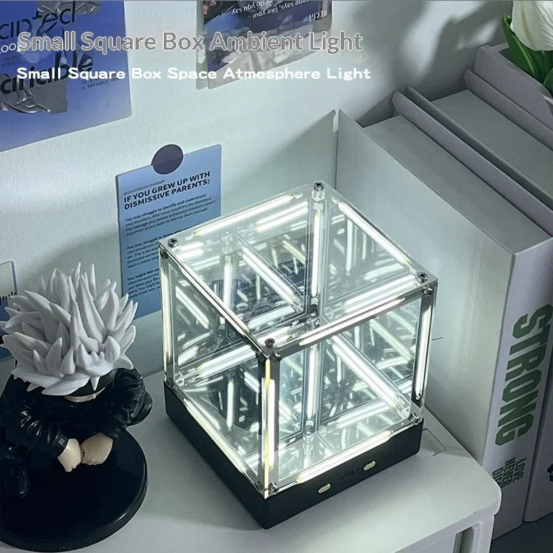 4D Hypercube LED Night Light DIY Wireless Table Lamp for Gamer Room Decor Acrylic Cube Desk Ornament Action Figure Display Box