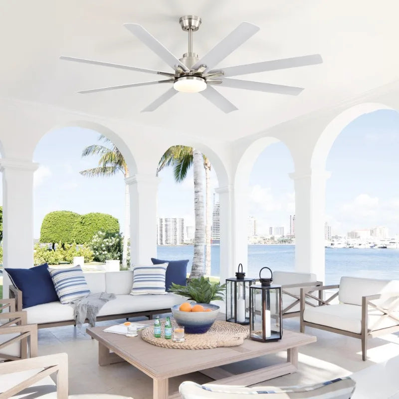 52 Inch Smart Ceiling Fan With Lights 6 Wind Speed 8 White ABS Blades Voice Remote for Bedroom Living Room Patio Kitchen