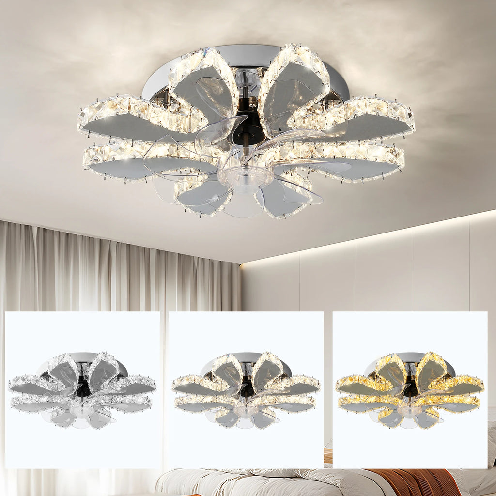 VETRULUS Modern Ceiling Fan Light Led Fan Lamp Smart APP RC Luxury Crystal Chandelier Home Decor Appliance Fixture Living Dining