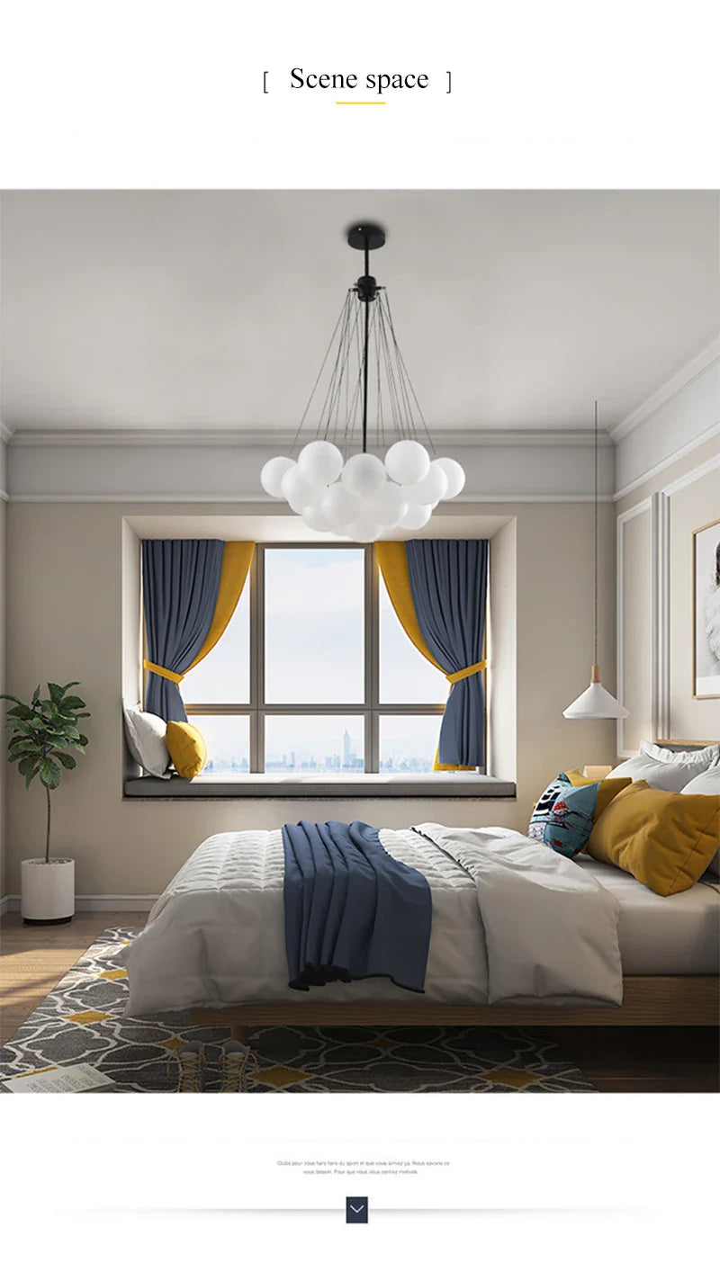 Modern Frosted Glass Ball Ceiling Chandelier Black Gold Pendant Lights 19/37 Glass Hanging Lamp for Dining Living Room