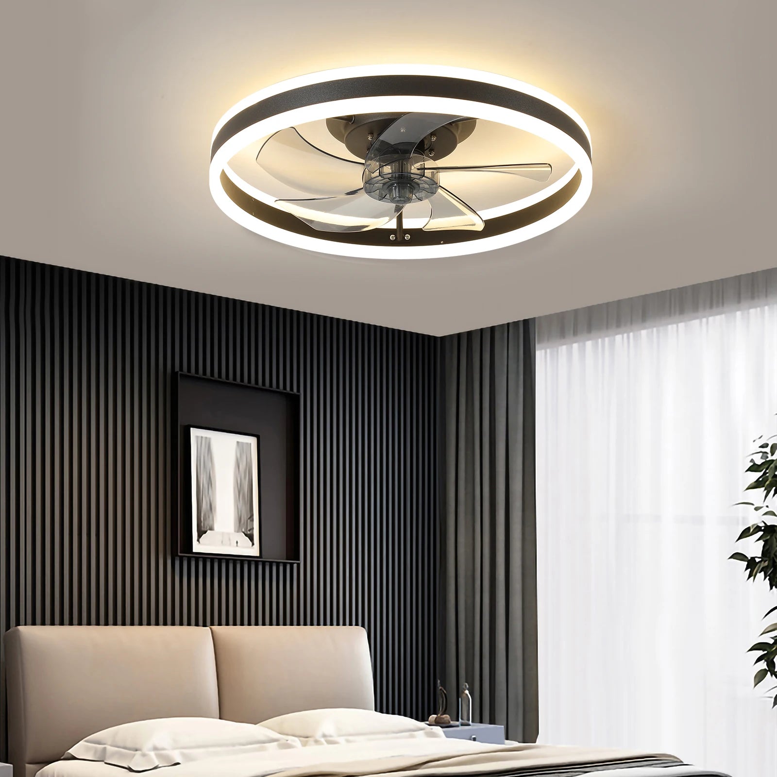 LED Ceiling Fan 20" Modern Low Profile Flush Mount Fandelier with App & Remote Control for Bedroom Kids Room Living Room