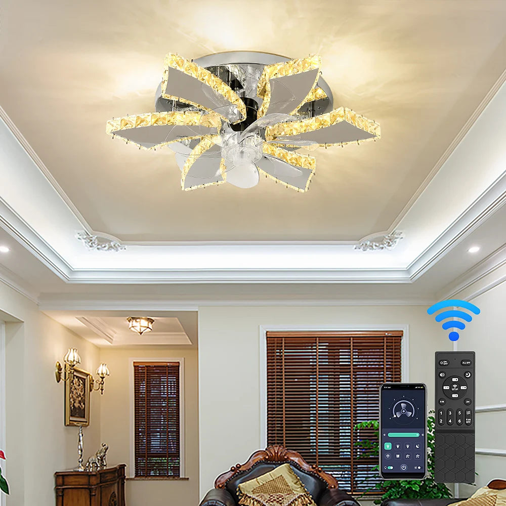 VETRULUS Modern Ceiling Fan Light Led Fan Lamp Smart APP RC Luxury Crystal Chandelier Home Decor Appliance Fixture Living Dining