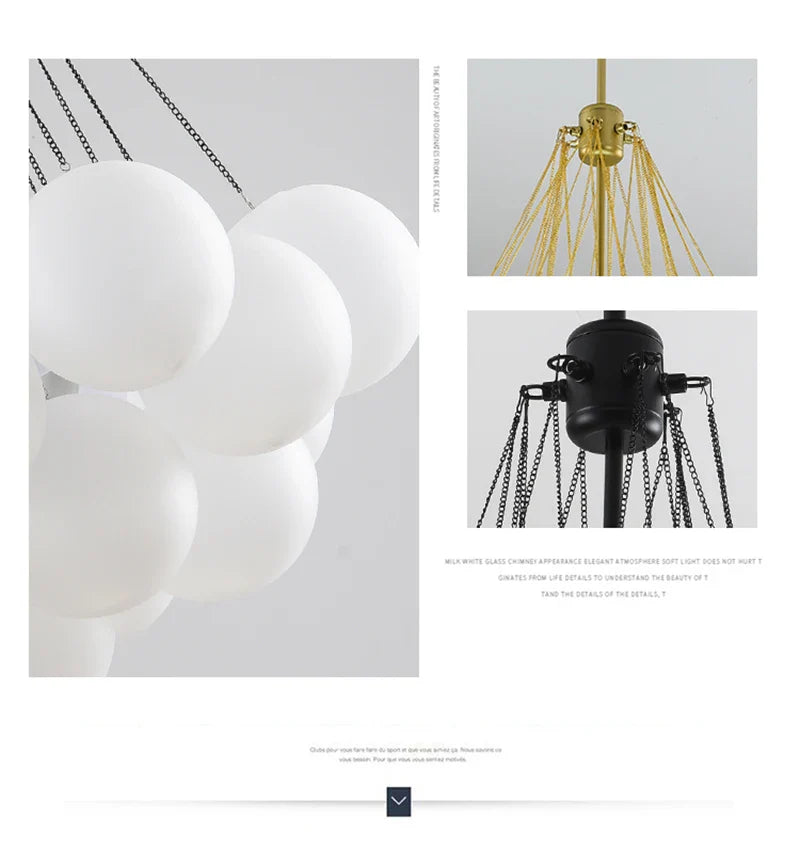 Modern Frosted Glass Ball Ceiling Chandelier Black Gold Pendant Lights 19/37 Glass Hanging Lamp for Dining Living Room