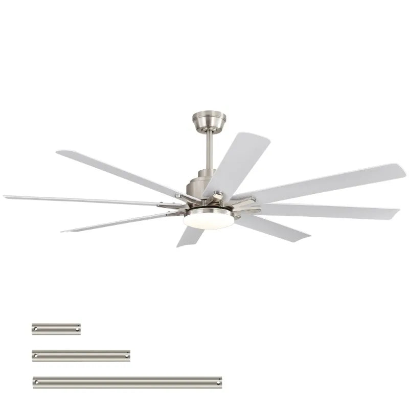 52 Inch Smart Ceiling Fan With Lights 6 Wind Speed 8 White ABS Blades Voice Remote for Bedroom Living Room Patio Kitchen