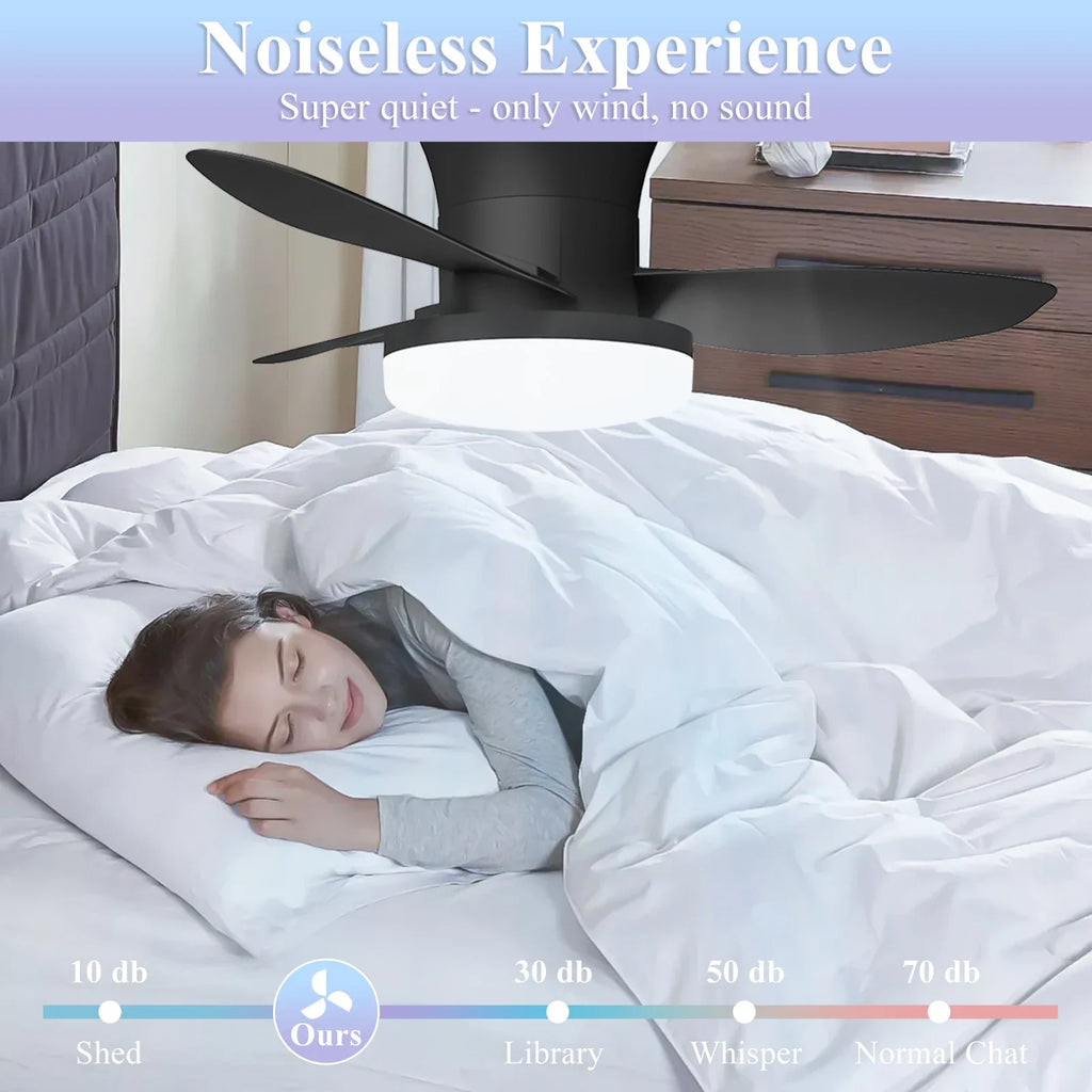 Mexllex Three Leaf Ceiling Fan with Light & Remote Control, 6 Speed, Reversible Noiseless, Dimmable LED Chandelier for Bedroom
