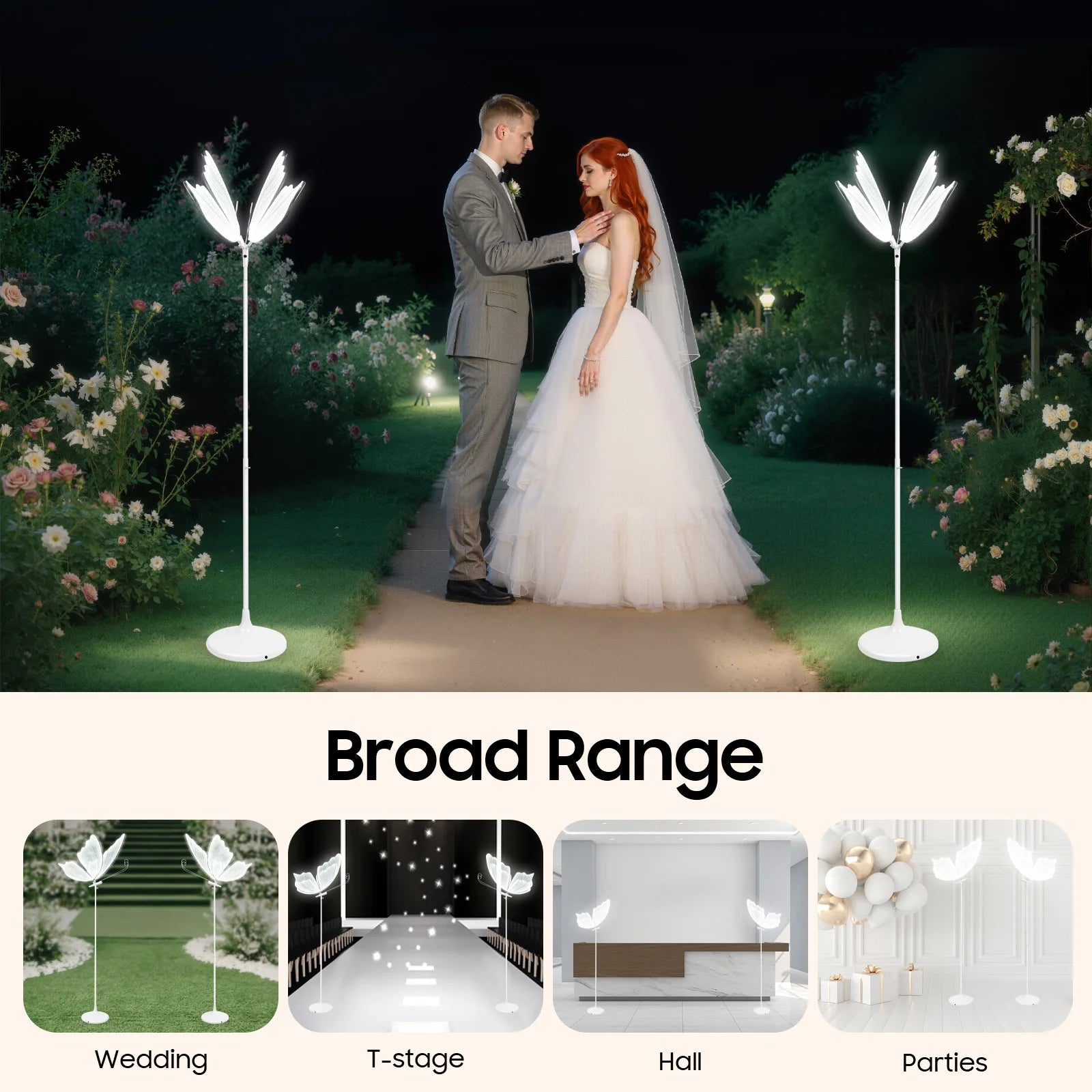 2PCS 23.6" Wedding Butterfly LED Floor Lamp Butterfly Wedding Lights Butterfly Creative Ceiling Lamp Adjustable Height 48W 110V