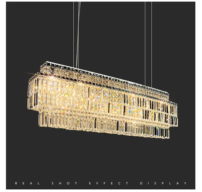 Led Crystal Chandelier For Dining Room Modern Rectangle Hanging Lamp Luxury Home Decor Indoor Lighting Gold/Silver Kitchen Light