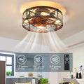 ARLGSITE Caged Ceiling Fans with Lights Black, 20 inch Flush Mount Ceiling Fan Light, Farmhouse Small Ceiling Fan Bulbs Included