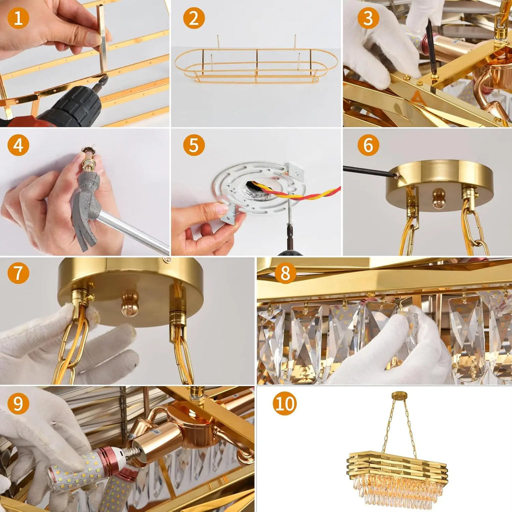 Gold Modern Crystal Chandeliers for Dining Room 8-Light Gold Chandelier Living Room Dining Room Chandelier Over Table Oval Ceili