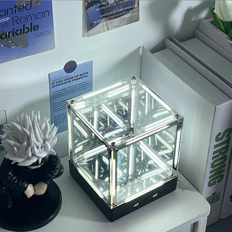 4D Hypercube LED Night Light DIY Wireless Table Lamp for Gamer Room Decor Acrylic Cube Desk Ornament Action Figure Display Box